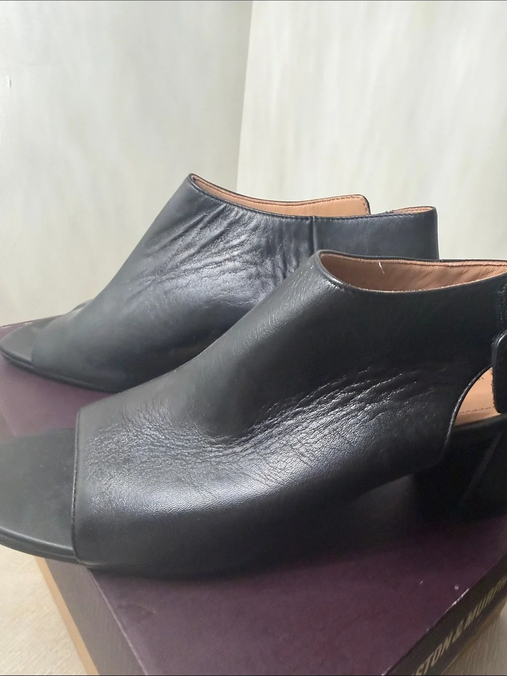 Johnston & Murphy Black Evelyn Open-Toe Booties